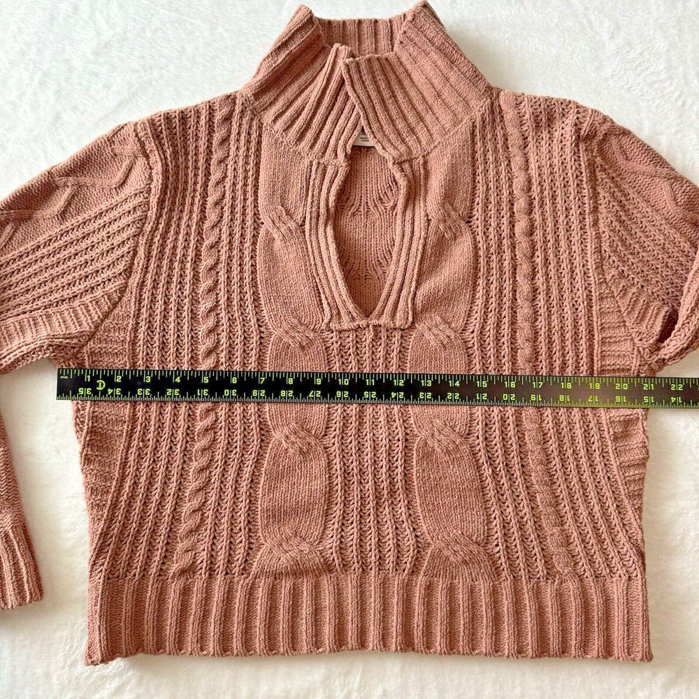 SINCERELY JULES Cable Knit Sweater Medium Dusty Pink Nude Soft V-Neck Collared - Picture 7 of 10
